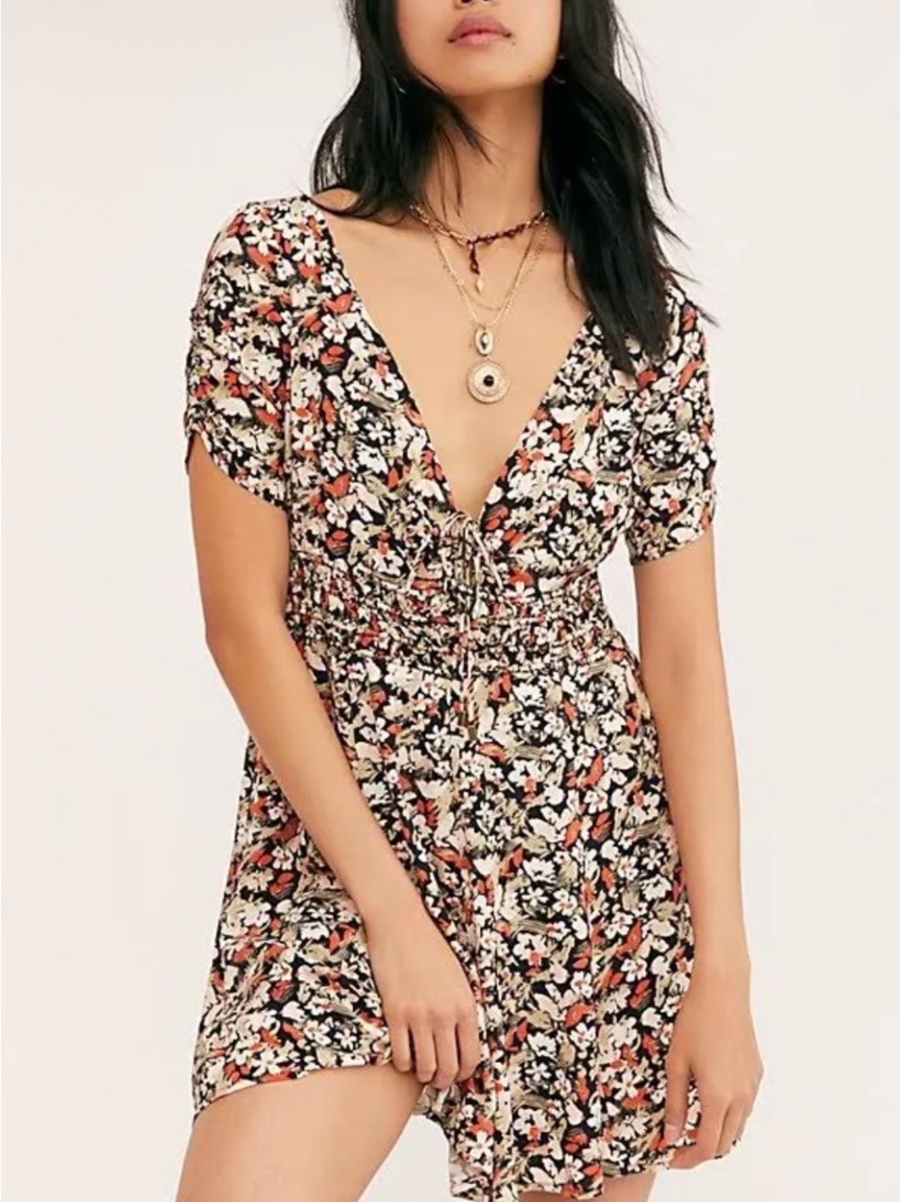 Free People Forget Me Not Mini Dress black combo floral Size  6